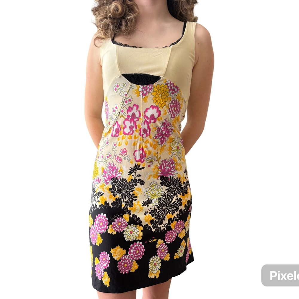 Floral Sleeveless Dress with Yellow and Pink Accents
